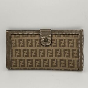 Fendi Zucca Monogram‎ Canvas Leather Wallet Brown Vintage Snap Closure